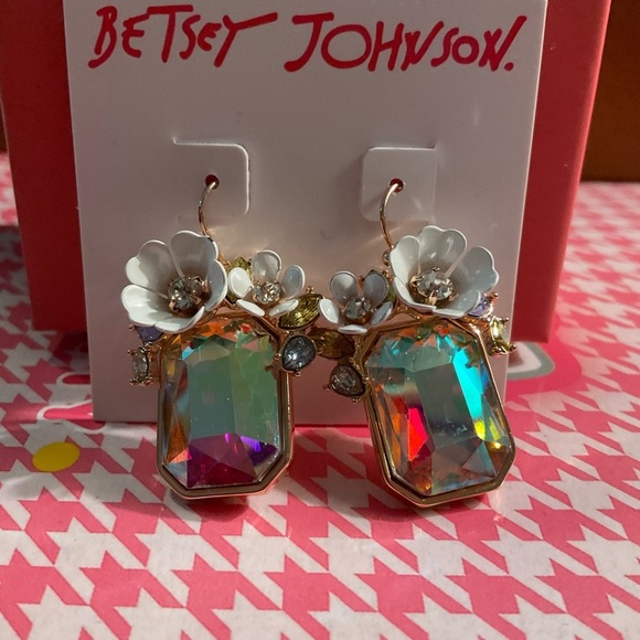 Betsey Johnson Jewelry - Betsey Johnson Gold Earrings with Iridescent Gems.  NIP